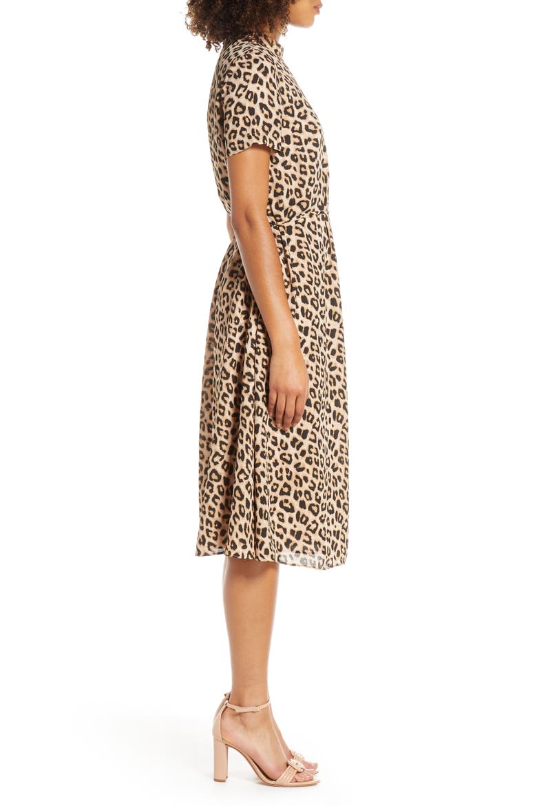 Leopard Mock Neck Short Sleeve Dress, Alternate, color, LEOPARD