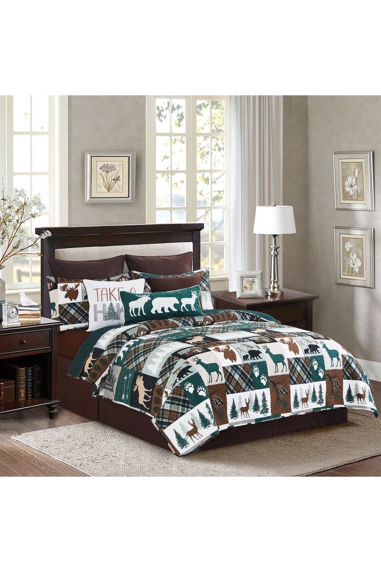 Fletcher Forest Rustic Lodge Cotton Quilt Set - Reversible and Machine Washable, Alternate, color, Brown