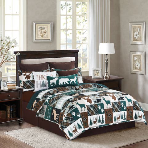 Fletcher Forest Rustic Lodge Cotton Quilt Set - Reversible and Machine Washable