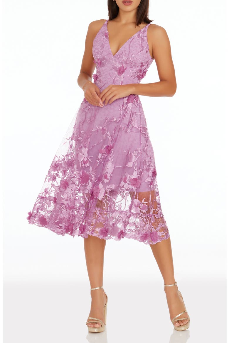 Audrey Embroidered Fit & Flare Dress, Alternate, color, LAVENDER