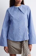 & Other Stories Stripe Oversize Collar Stretch Cotton Blend Button-Up Shirt