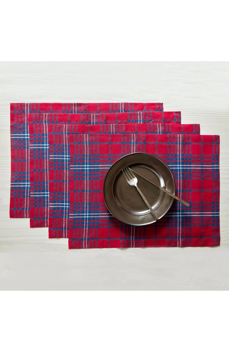 Solino Home Linen Placemats - Red Tartan Plaid, 14" x 19", Main, color, Red And Navy