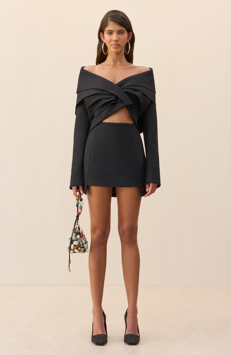 Cult Gaia Angelika Step Hem Wool Blend Miniskirt, Alternate, color, Black