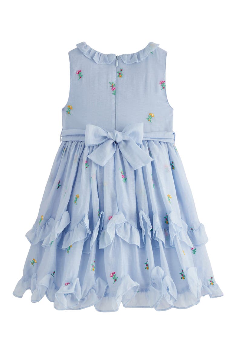 Kids' Embroidered Ruffle Tie Belt Party Dress, Alternate, color, MISTY BLUE