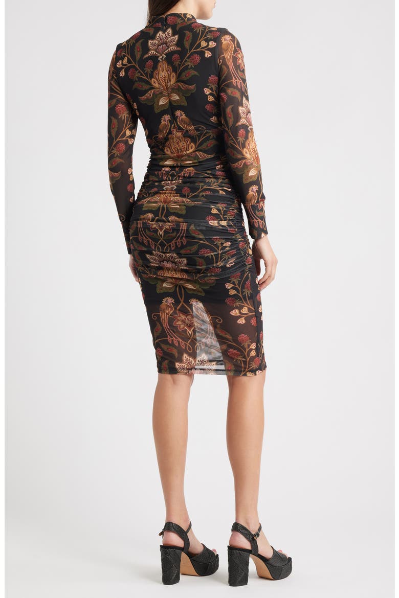Berry Garden Long Sleeve Ruched Dress, Alternate, color, BLACK