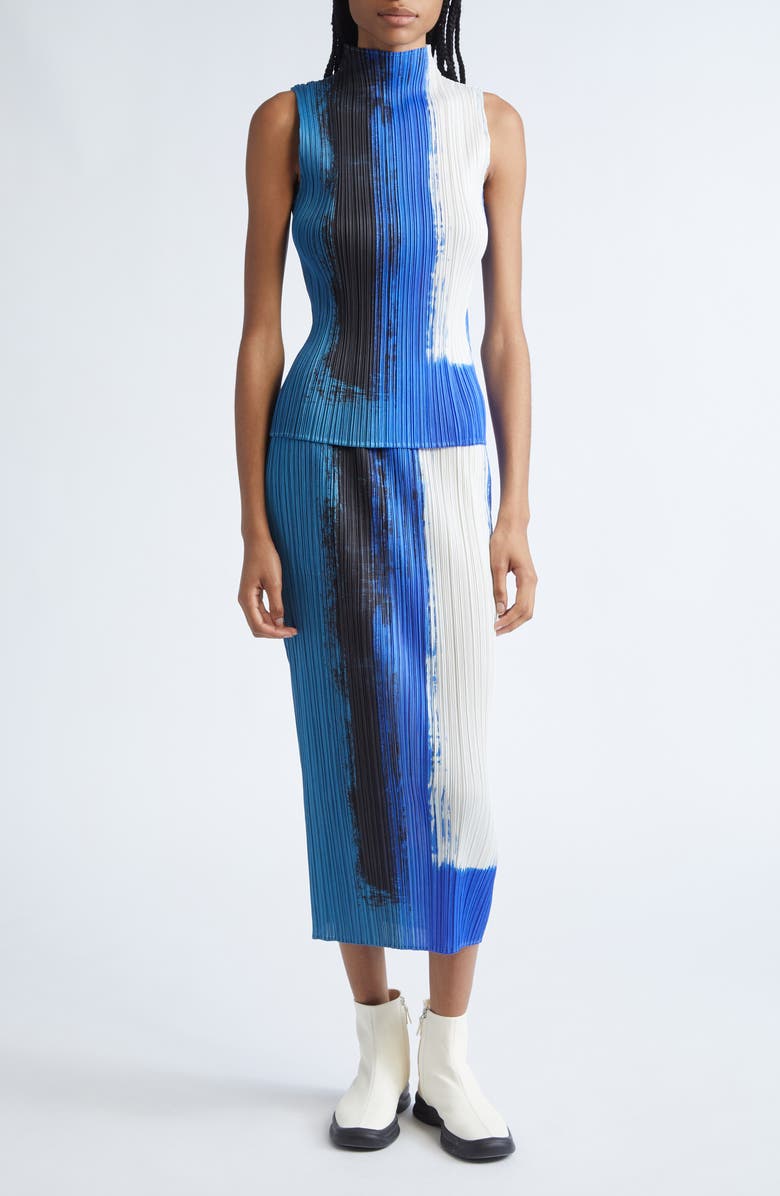 Pleats Please Issey Miyake Jump Print Pleated Skirt, Alternate, color, Blue