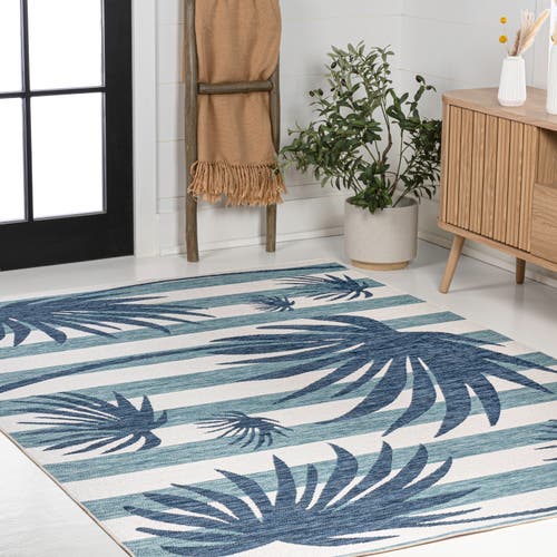 Jonathan Y Veronica Classic Beach Stripe And Palm Leaf Indoor/outdoor Area Rug