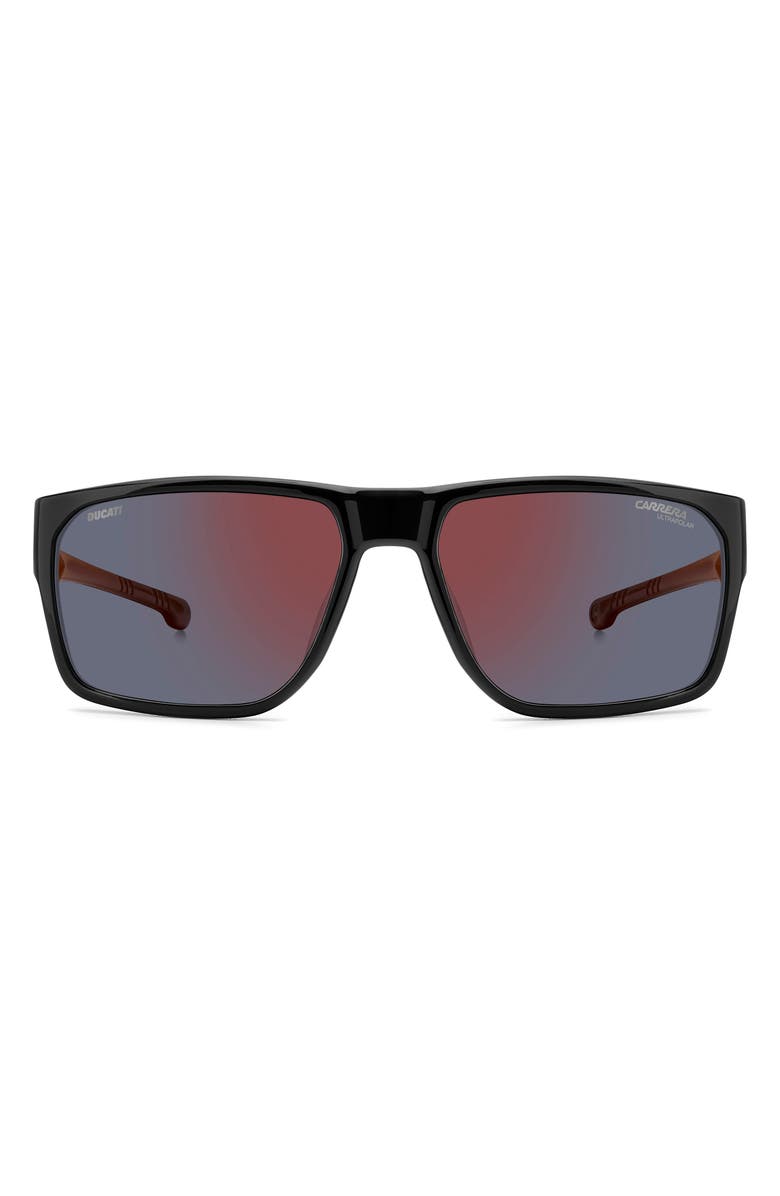 Carrera Eyewear x Ducati 59mm Rectangular Sunglasses, Main, color, Black/ Red Mirror Polar