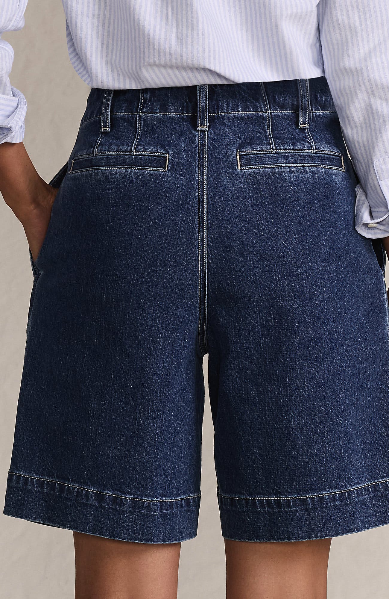 Soft Denim High Rise 7" Pleated Trouser Shorts - image 2