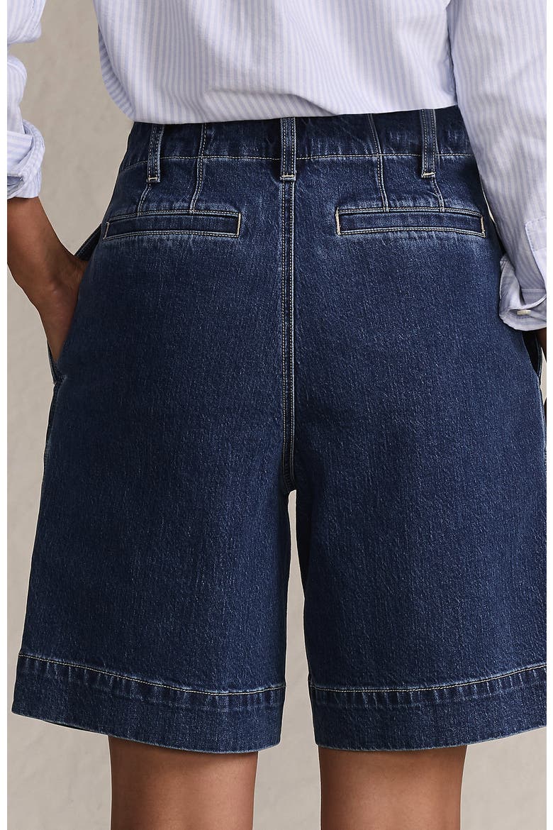 Soft Denim High Rise 7" Pleated Trouser Shorts, Alternate, color, Crawford Wash