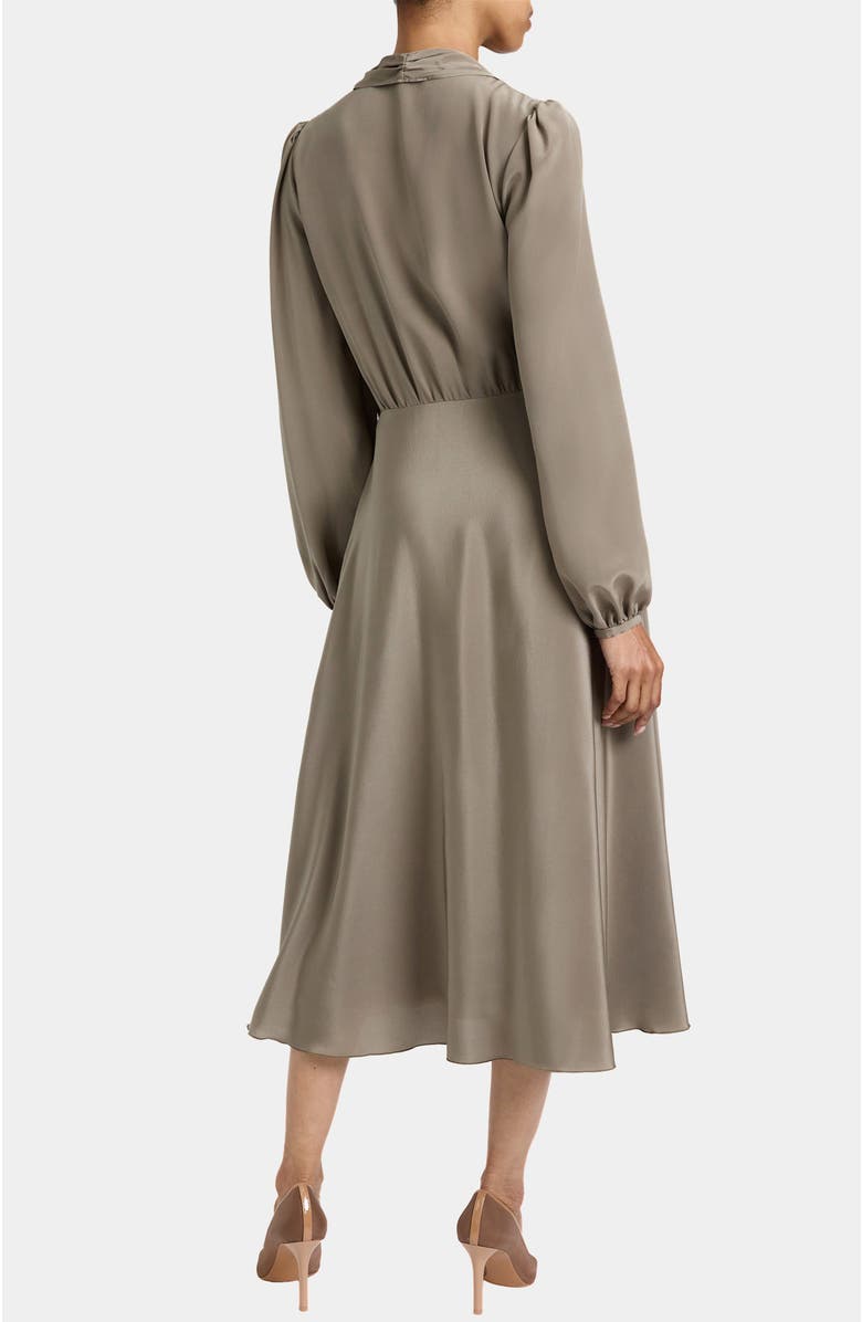 Santorelli Jenn Silk Tie Neck Midi Dress, Alternate, color, Sahara
