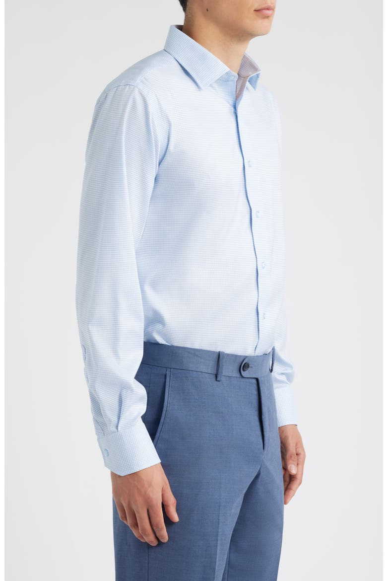 Trim Fit Houndstooth Check Stretch Cotton Dress Shirt, Alternate, color, LIGHT BLUE
