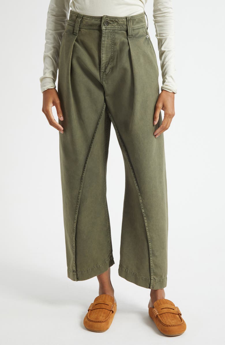 JW Anderson Twisted Seam Pleated Wide Leg Trousers, Main, color, 595 Olive