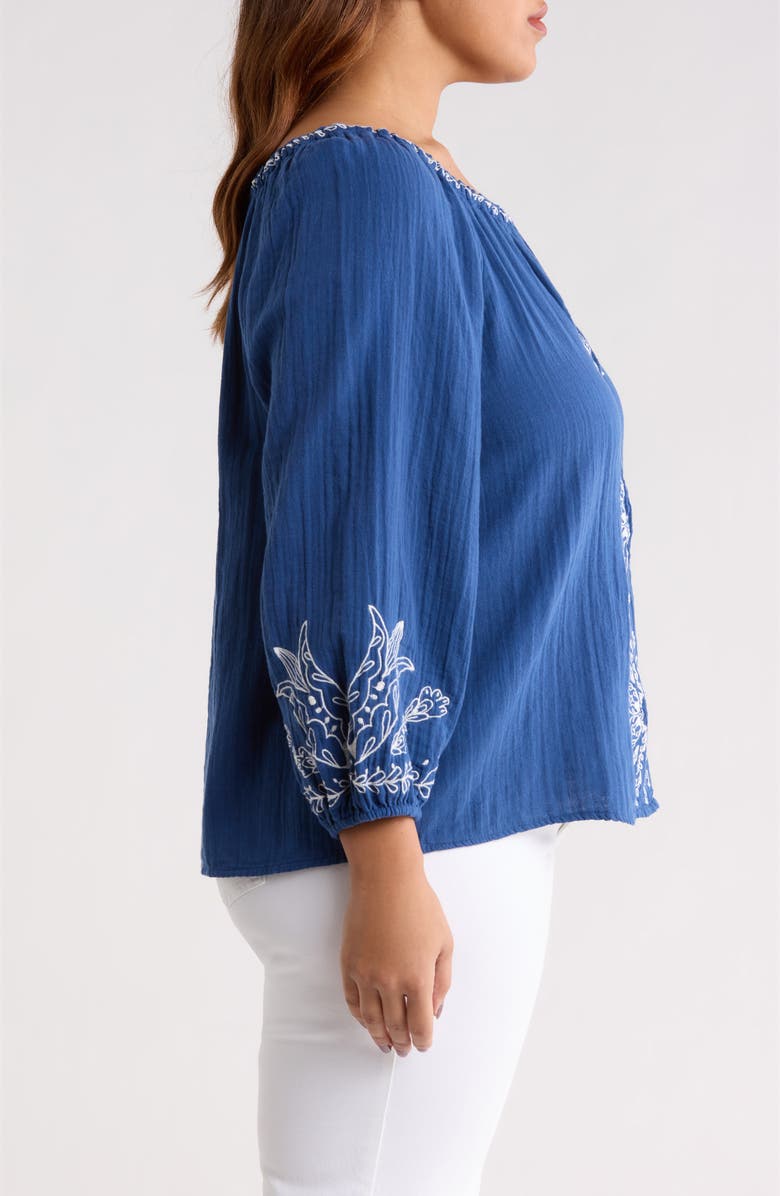 Liverpool Los Angeles Embroidered Cotton Peasant Top, Alternate, color, Liberty Blue