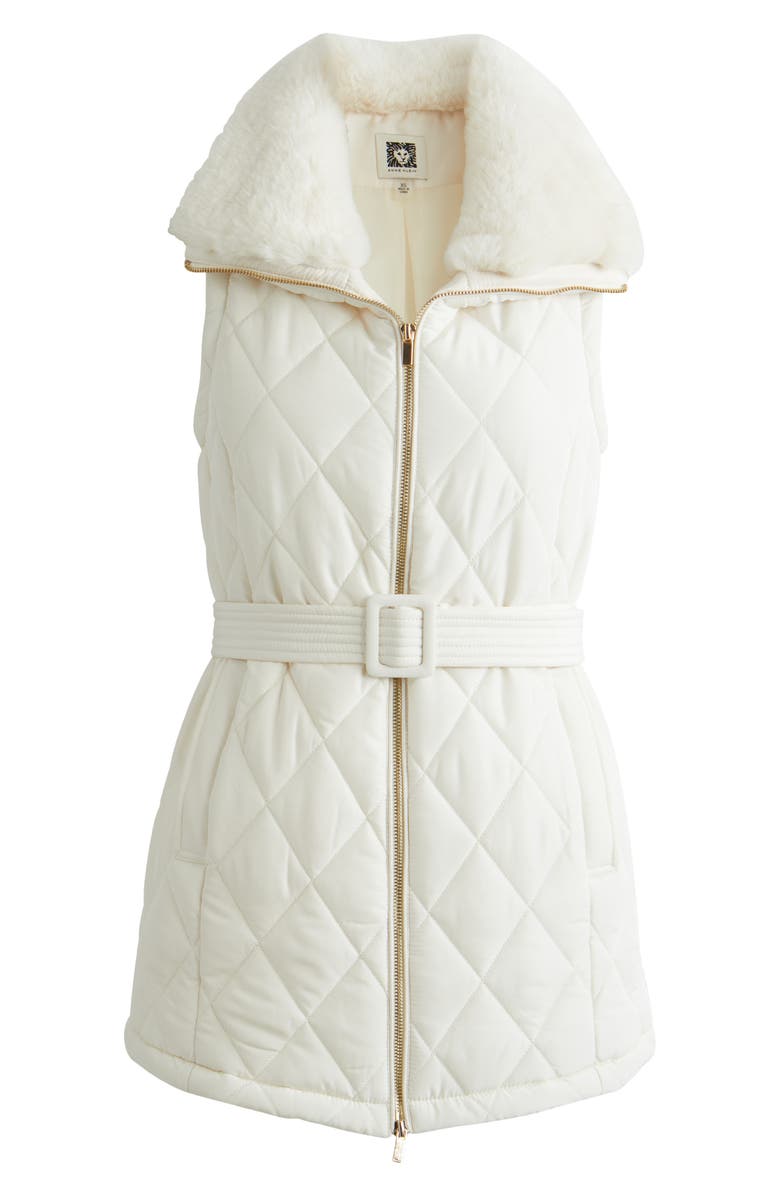 Anne Klein Belted Quilted Faux Fur Collar Vest, Alternate, color, 