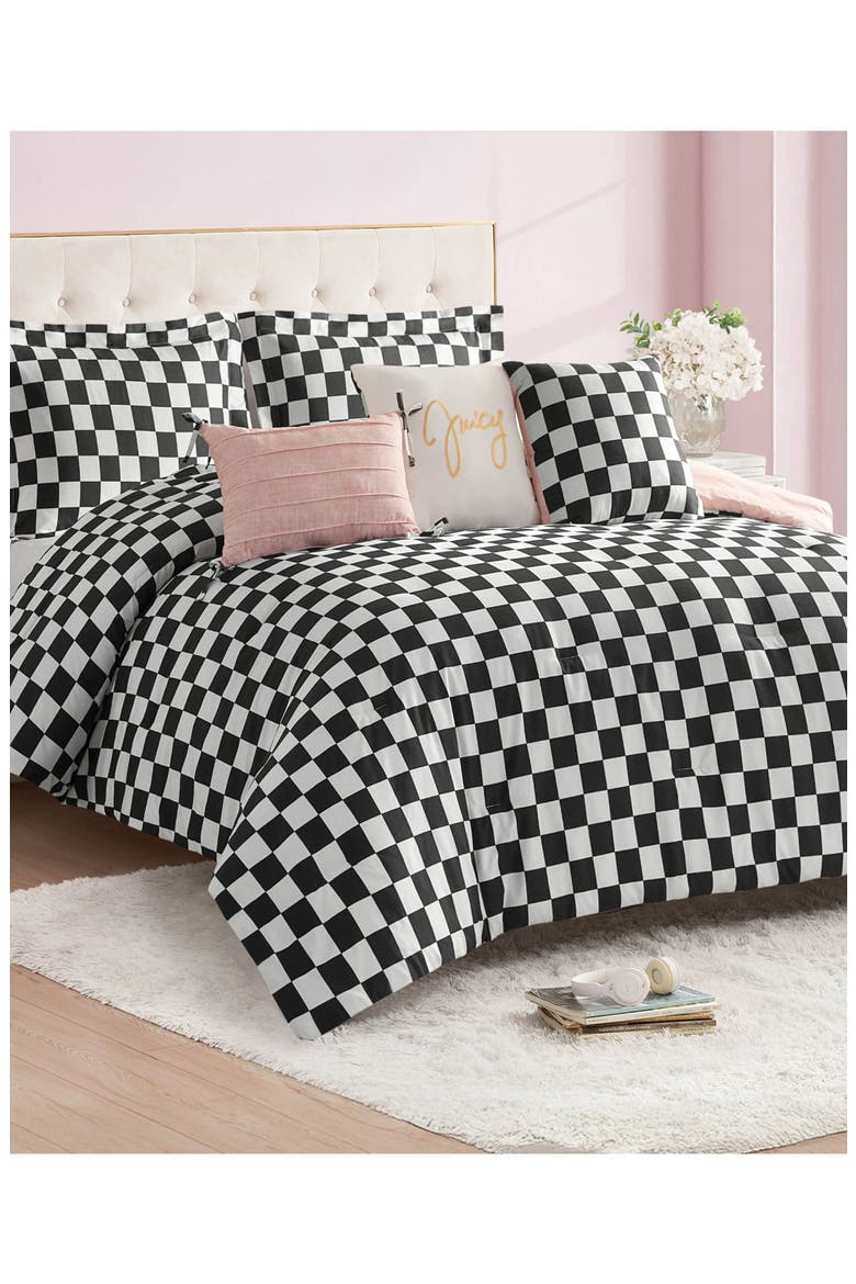 Checkerboard Reversible Comforter & Sham Set, Alternate, color, CHECKERBOARD BLACK/ WHITE