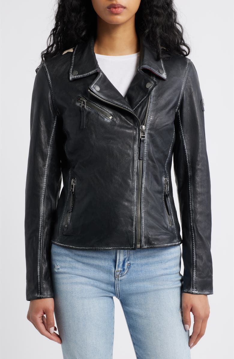MAURITIUS Christy Leather Moto Jacket, Alternate, color, Vintage Black