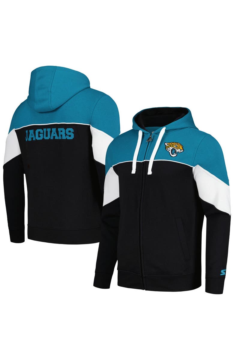 STARTER Men's Starter Black/Teal Jacksonville Jaguars Running Back Full-Zip Hoodie, Alternate, color,