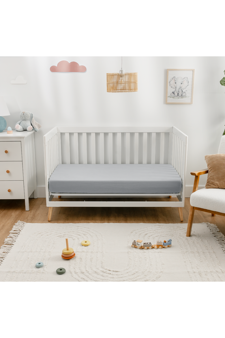Muslin Fitted Crib Sheet - Pack of 2, Alternate, color, Pacific Blue and Heather