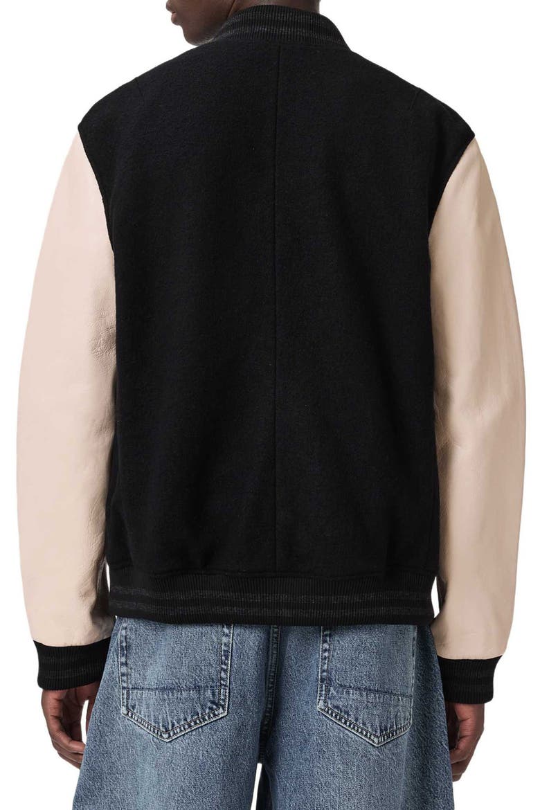 Holloway Wool & Leather Varsity Bomber Jacket, Alternate, color, BLACK/ WHITE