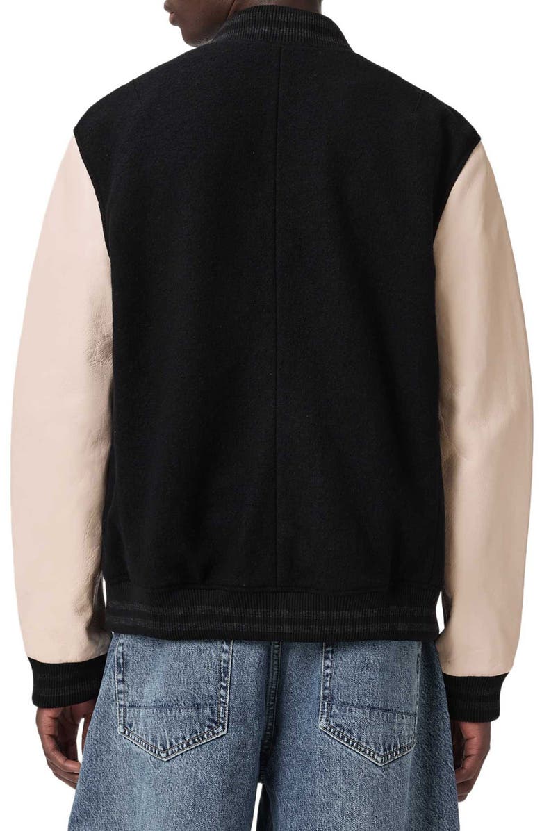 AllSaints Holloway Wool & Leather Varsity Bomber Jacket, Alternate, color, Black/ White