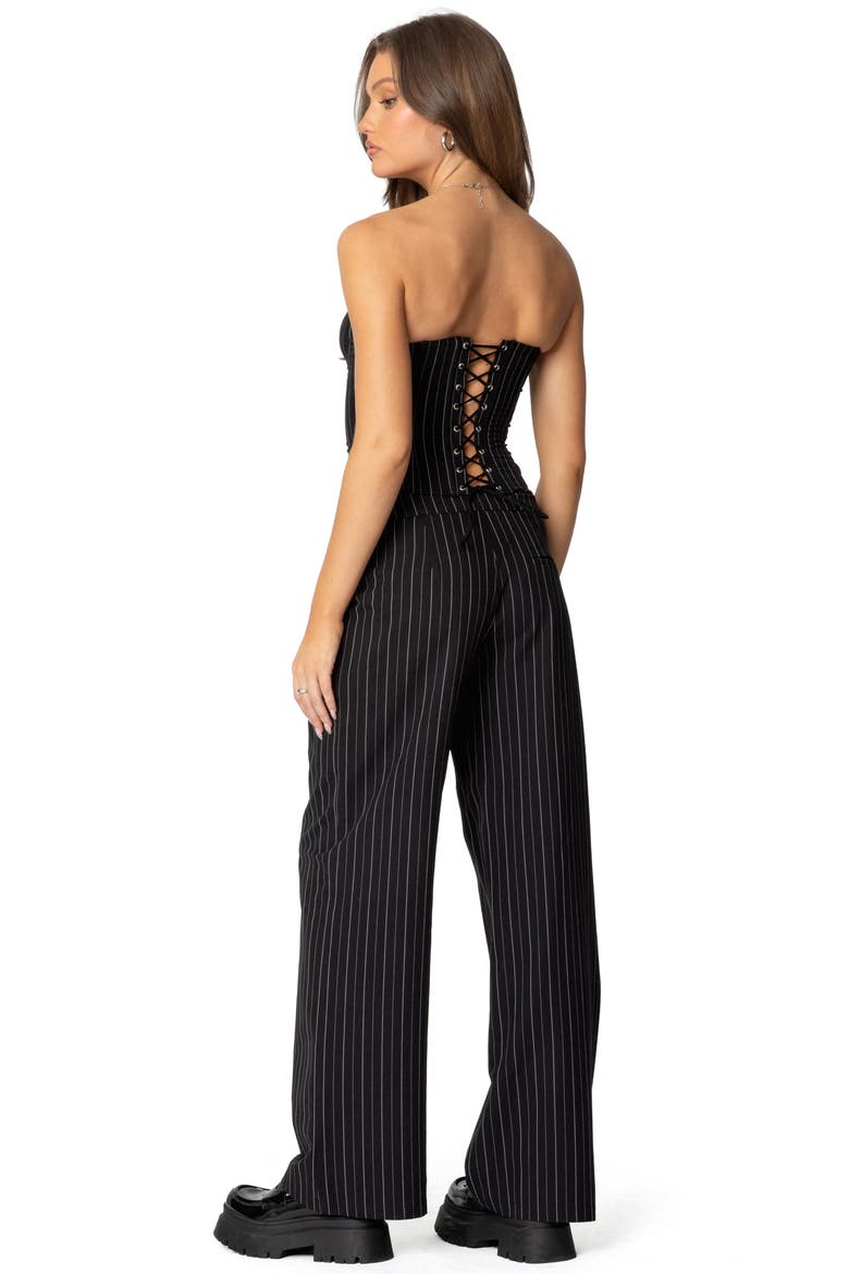 Aliza Strapless Pinstripe Corset Top, Alternate, color, BLACK-AND-WHITE