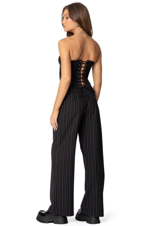 Shop Edikted Aliza Strapless Pinstripe Corset Top In Black-and-white