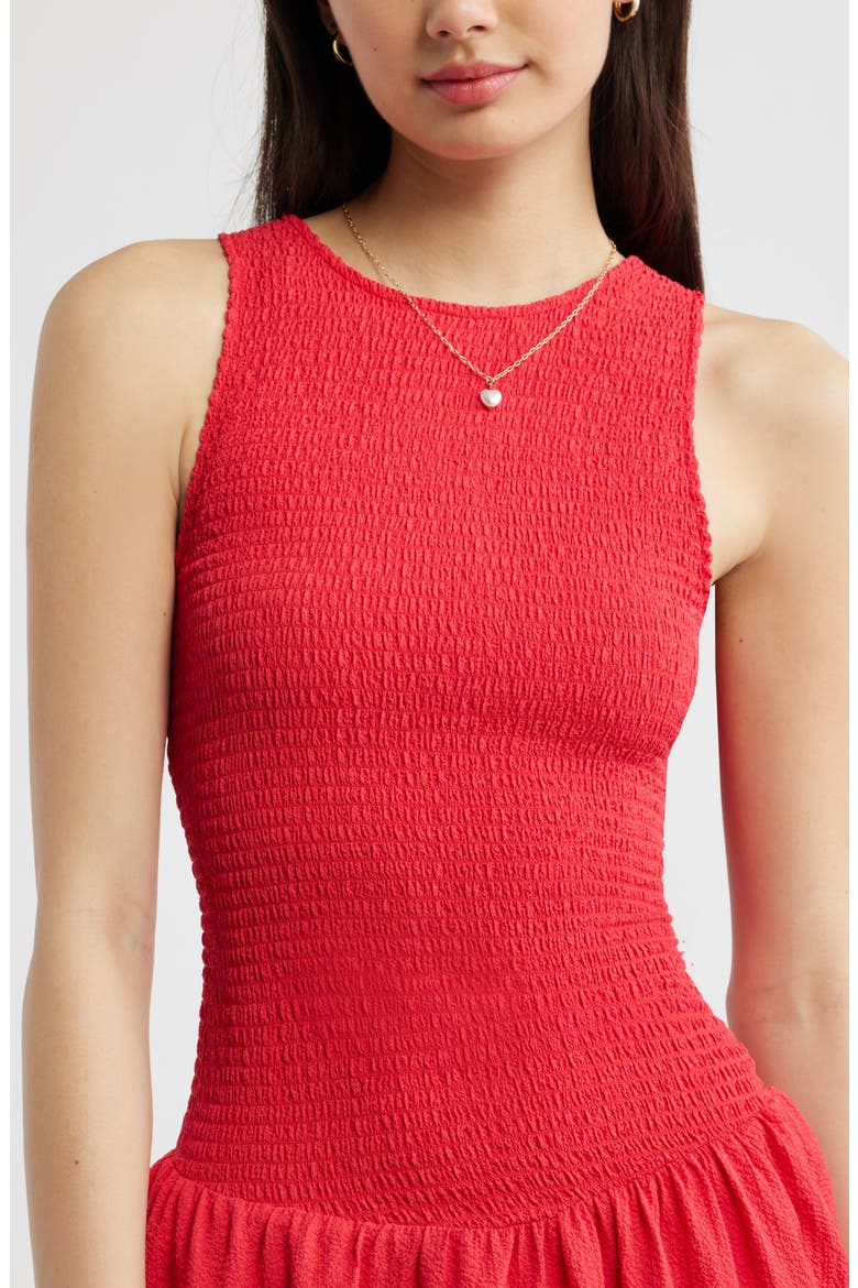 Smocked Drop Waist Minidress, Alternate, color, RED SAUCY