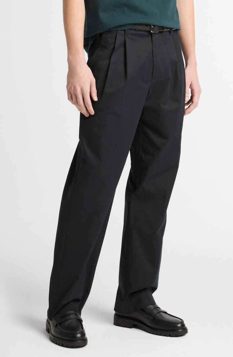 Vince Louie Pleated Stretch Cotton Pants, Alternate, color, Black