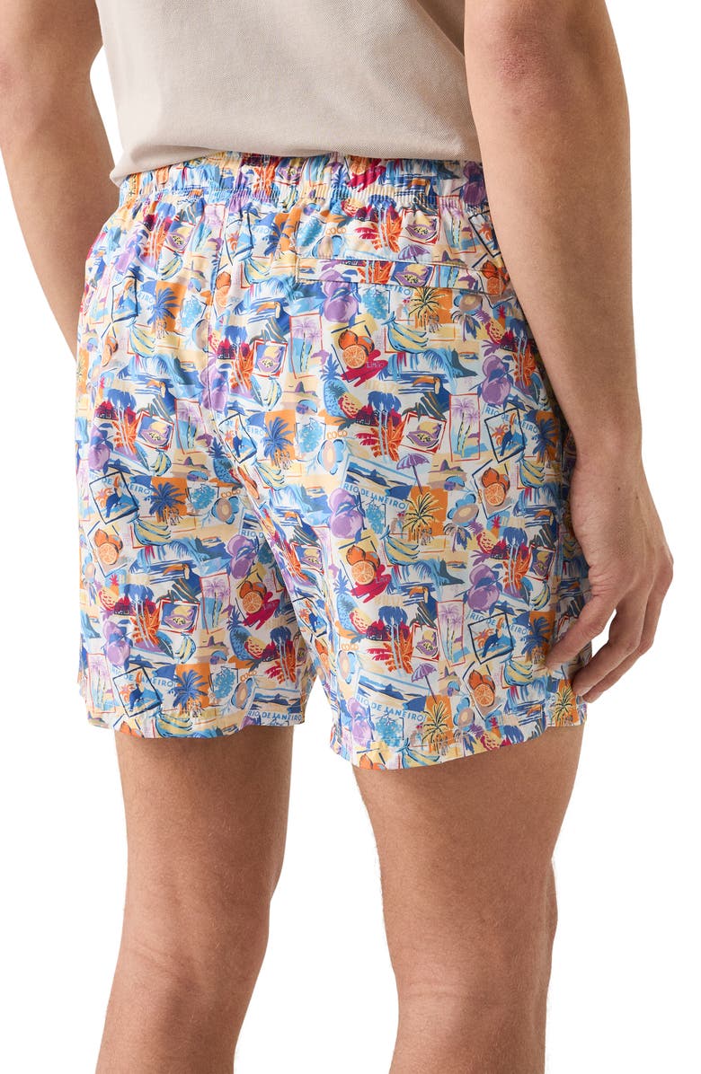 Eton Postcard Print Swim Trunks, Alternate, color, White