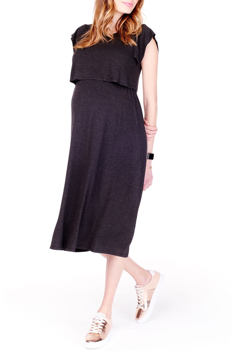 Ingrid & Isabel® Maternity/Nursing Midi Dress, Alternate, color, CHARCOAL HEATHER