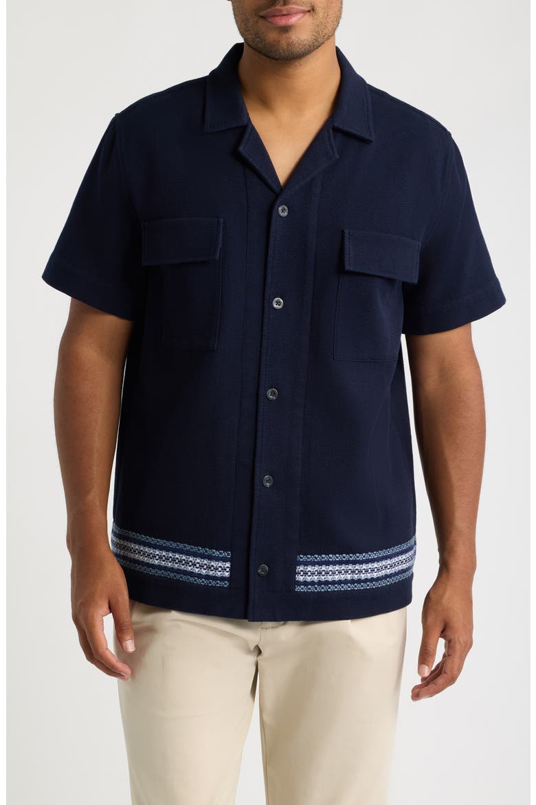 Vireo Embroidered Cotton Piqué Camp Shirt, Main, color, NAVY-12
