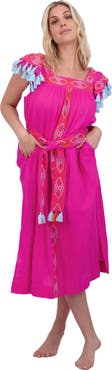 Mer St. Barth Maxi Sandrine Women's Dress Raspberry Embroidery