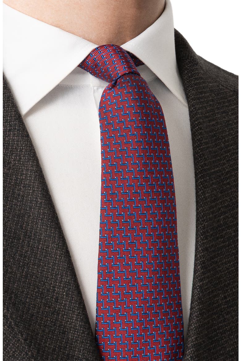 Geometric Woven Silk Tie, Alternate, color, MEDIUM RED