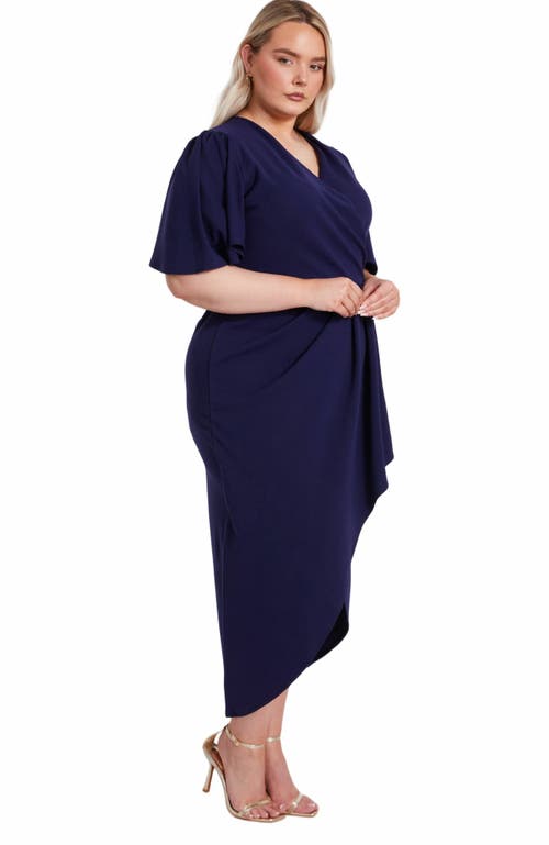 Quiz Plus Size Scuba Crepe Short Sleeve Wrap Midi Dress In Navy