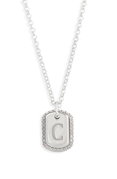 Diamond Initial Dog Tag Pendant Necklace