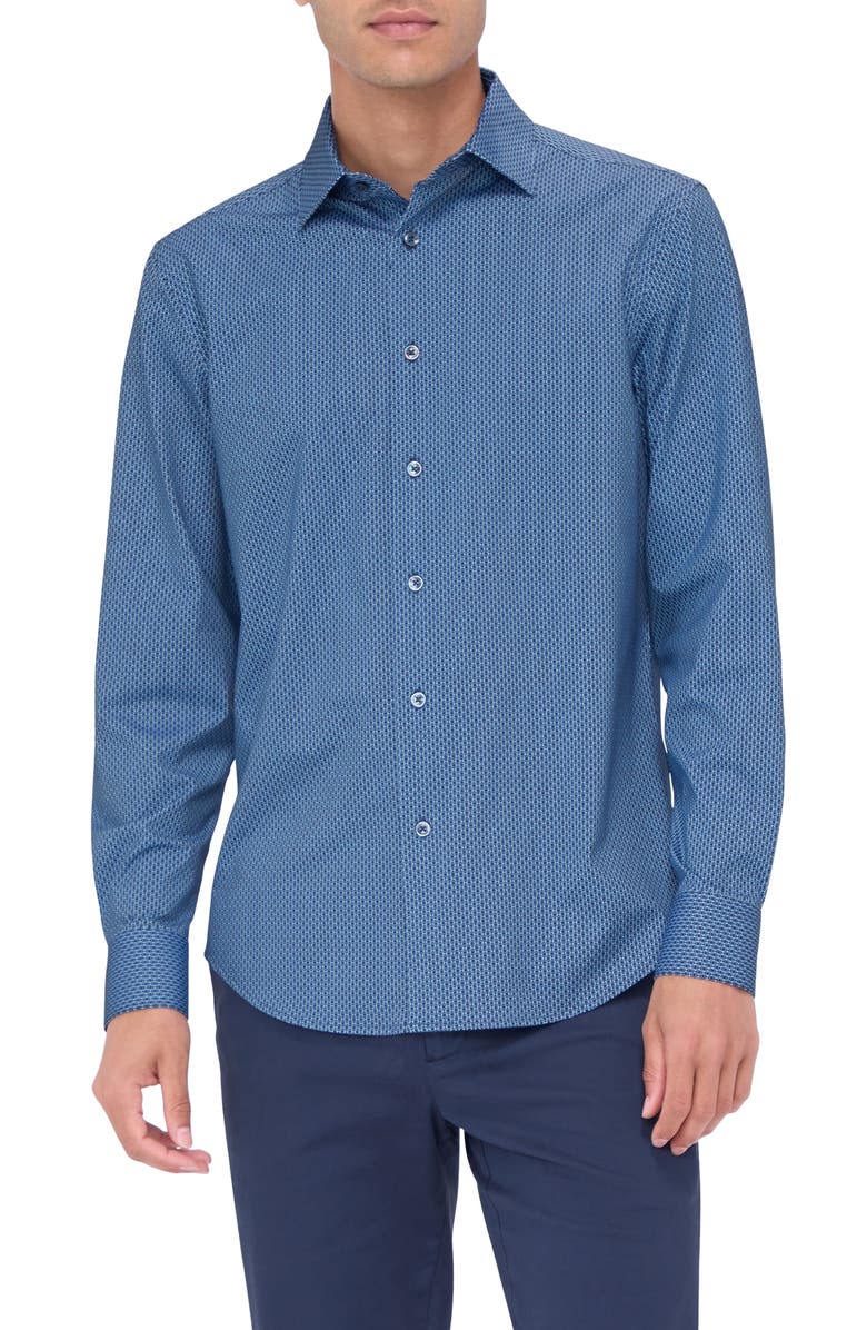 Bugatchi James OoohCotton<sup>®</sup> Geo Print Button-Up Shirt, Main, color, 