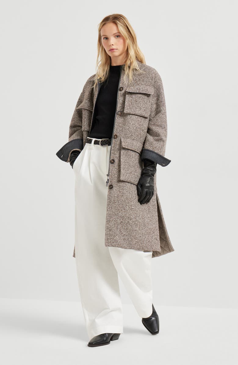 Brunello Cucinelli Mélange diagonal coat, Alternate, color, Light Brown