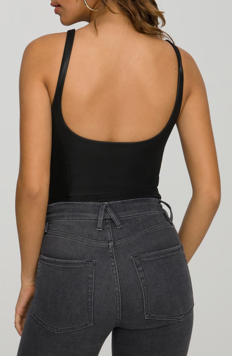 Good American U-Neck Corset Faux Leather Bodysuit, Alternate, color,