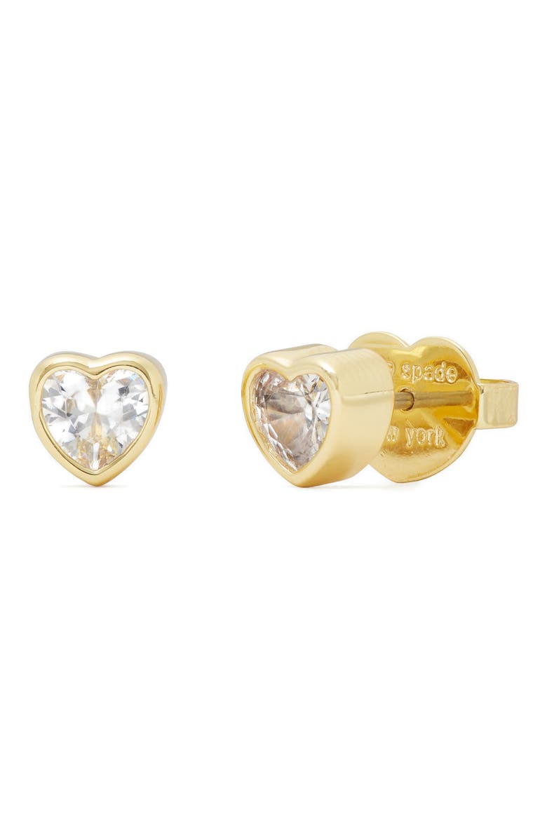 sweetheart mini cubic zirconia stud earrings, Main, color, CLEAR/ GOLD.