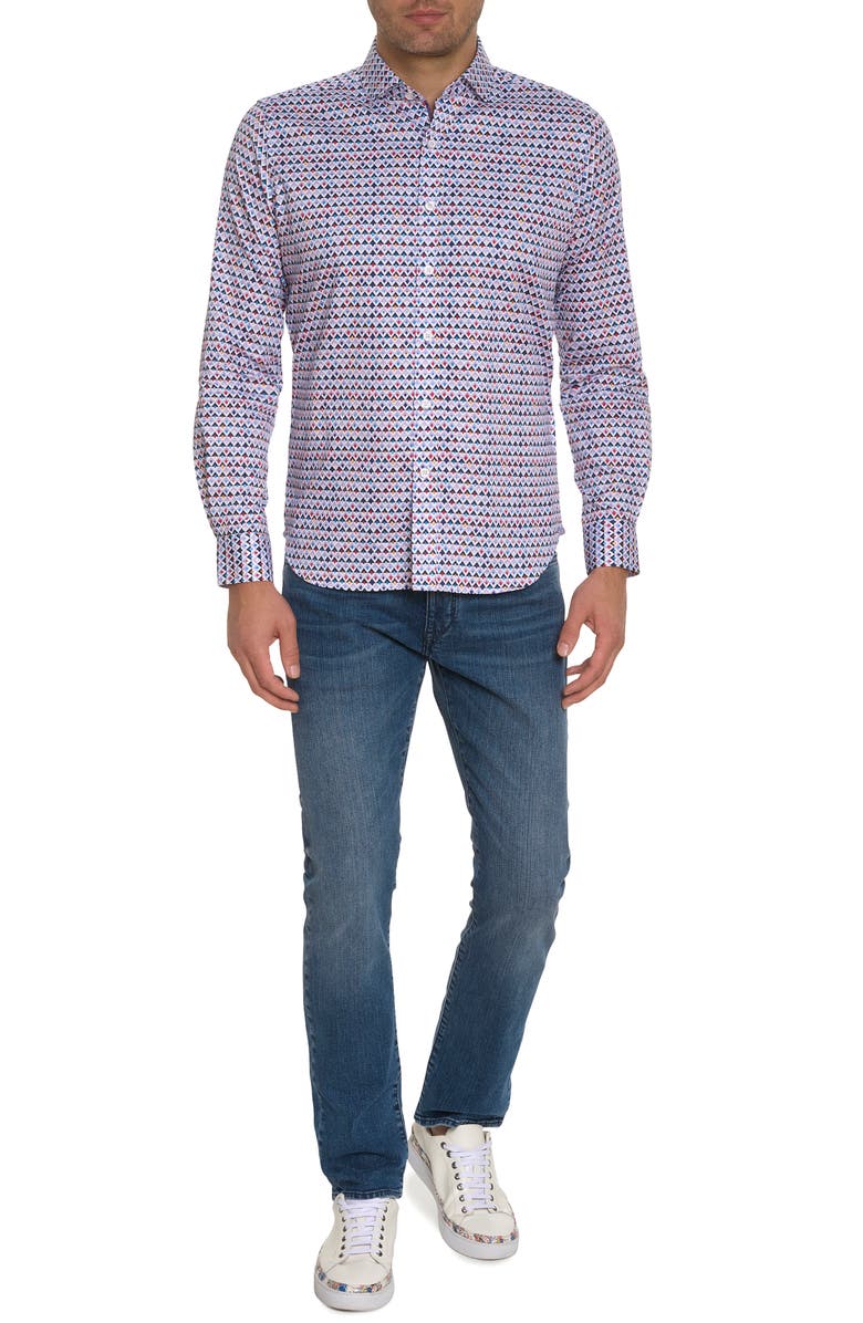 Robert Graham Sanders Geo Print Button-Up Shirt, Alternate, color, 