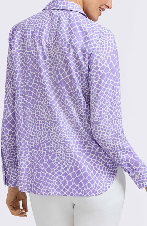 Foxcroft Meghan Giraffe Print Linen Blend Button-up Shirt In Amethyst/white