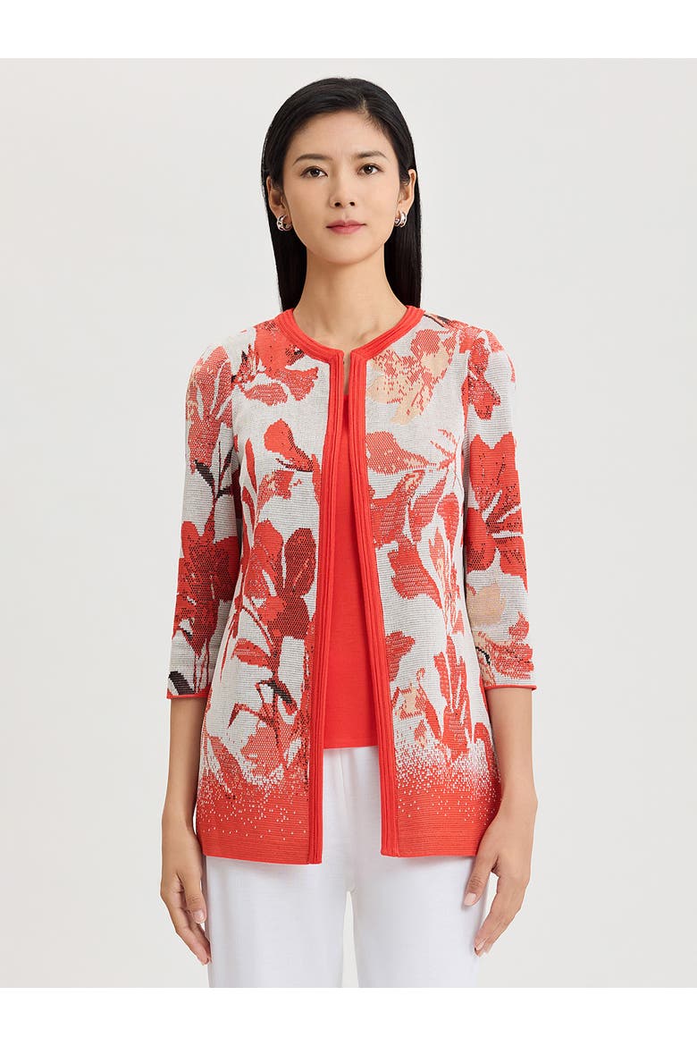 Floral Jacquard Flat Knit Jacket, Main, color, Cherry/Peach/Ivory/Black