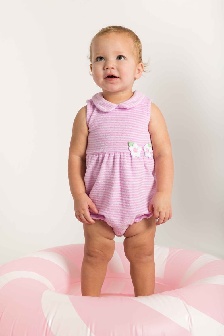 Stripe Terry Romper with Flowers, Alternate, color, Pink/White