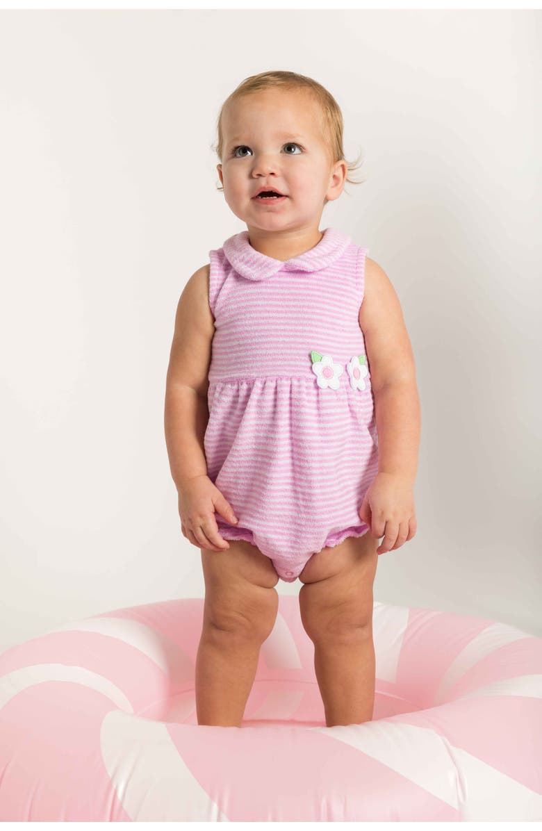 Florence Eiseman Stripe Terry Romper with Flowers, Alternate, color, Pink/White