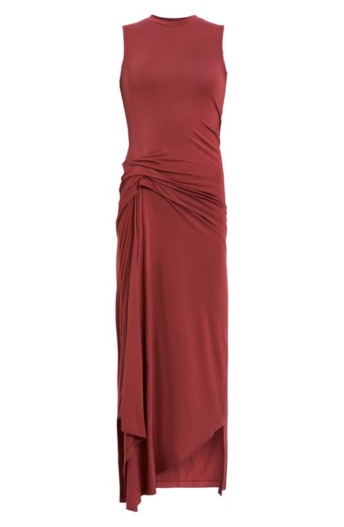 Allsaints Womens Burnt Brick Re Rivi Draped Jersey Midi Dress In Brown