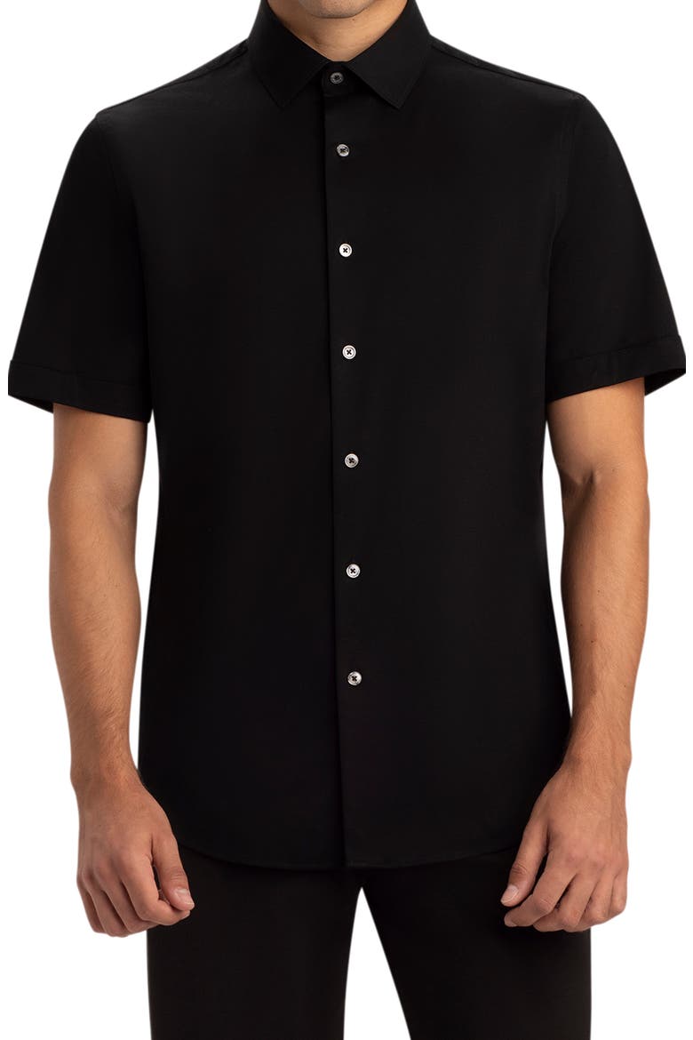 Miles OoohCotton® Short Sleeve Button-Up Shirt, Main, color, BLACK