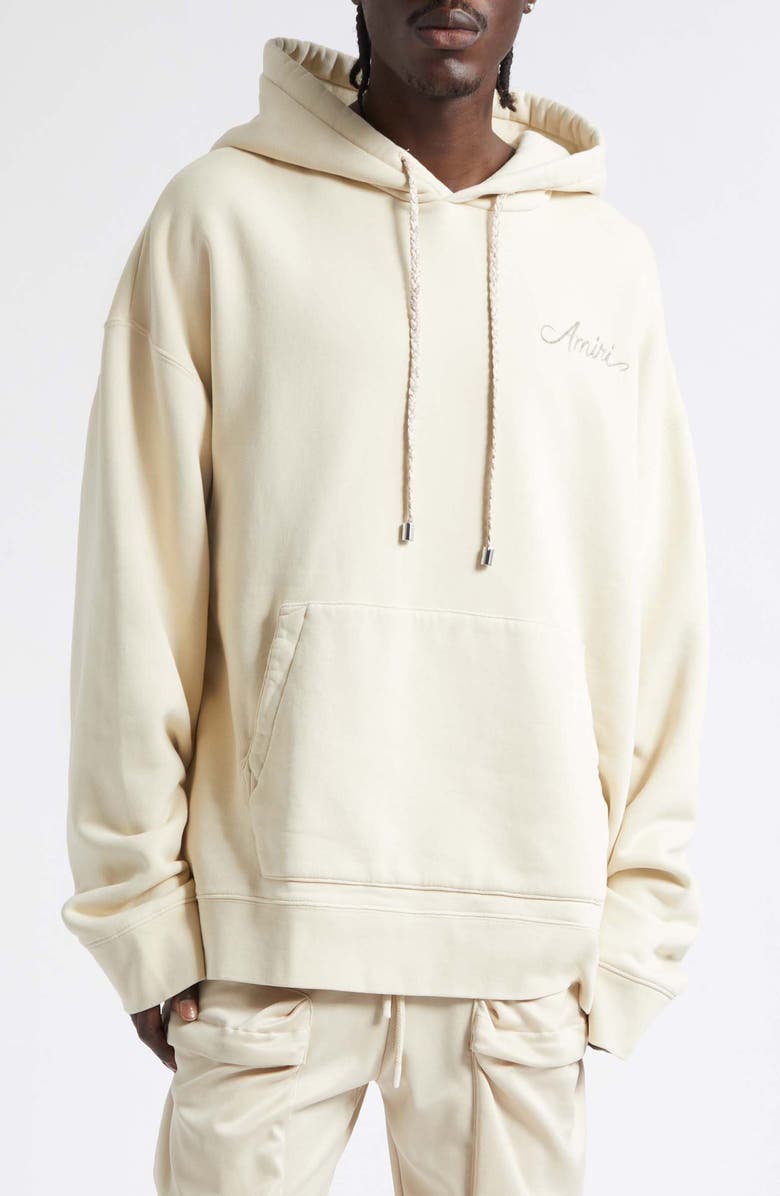 AMIRI Oversize MA Check Patch Appliqué Hoodie, Main, color, Alabaster