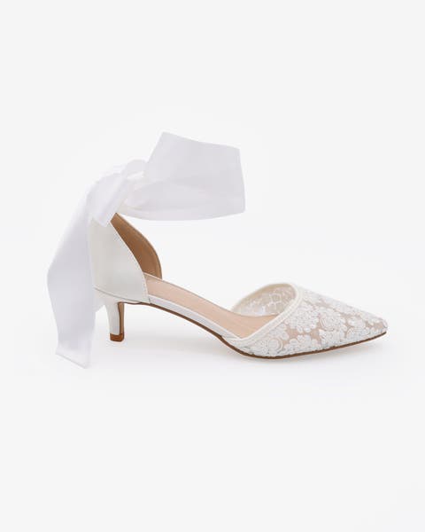 Claudia Crochet Lace Kitten Heel with Satin Wrapped Tie