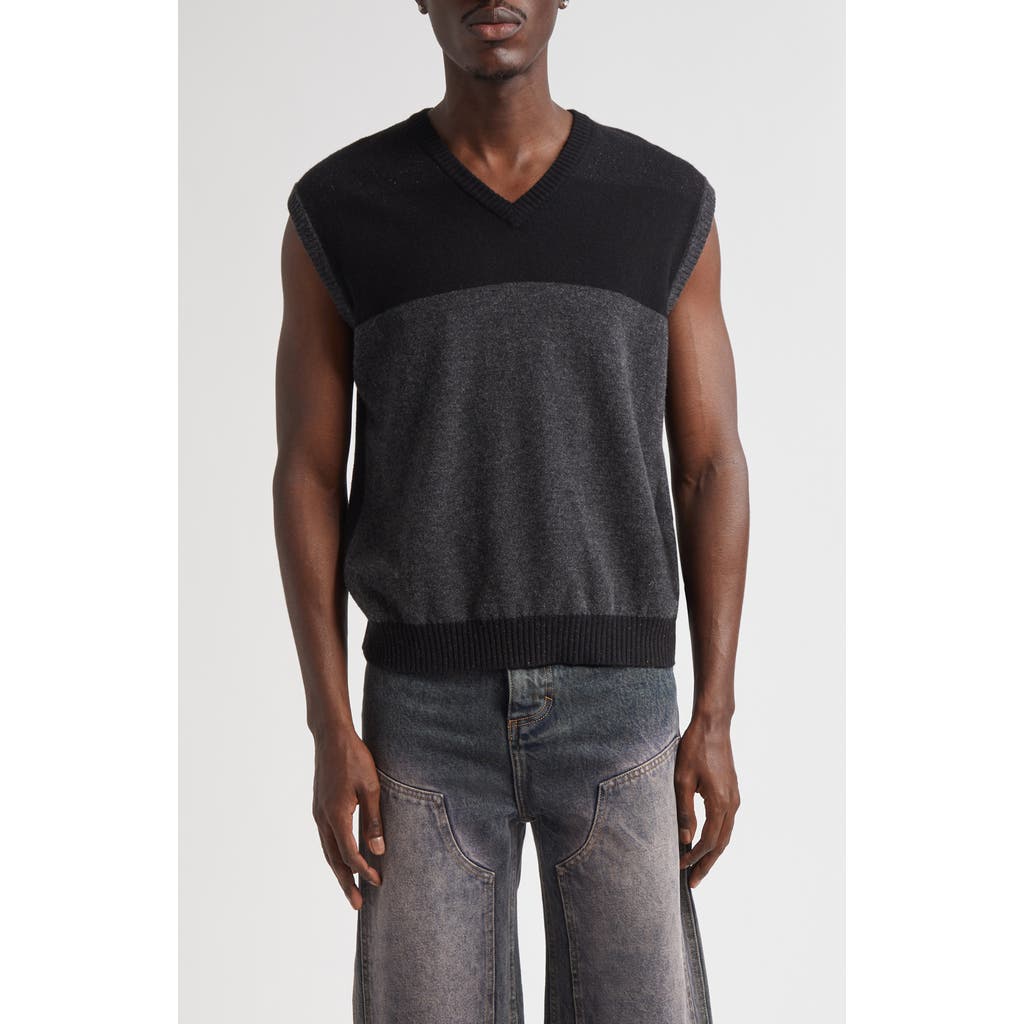 Eckhaus Latta Racer Colorblock Wool V-neck Sweater Vest In Gray